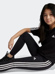 adidas Black/White Sportswear Essentials 3-Stripes Cotton Leggings - Image 4 of 10