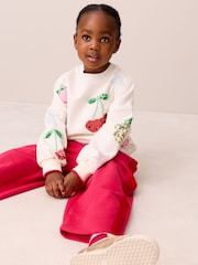 Cream and Pink Sequin Cherry - Little Bird Oversized Sweat Top & Barrel Joggers Set - Bild 3 von 5