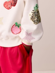 Cream and Pink Sequin Cherry - Little Bird Oversized Sweat Top & Barrel Joggers Set - Bild 4 von 5