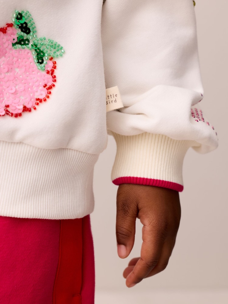 Cream and Pink Sequin Cherry - Little Bird Oversized Sweat Top & Barrel Joggers Set - Bild 5 von 5