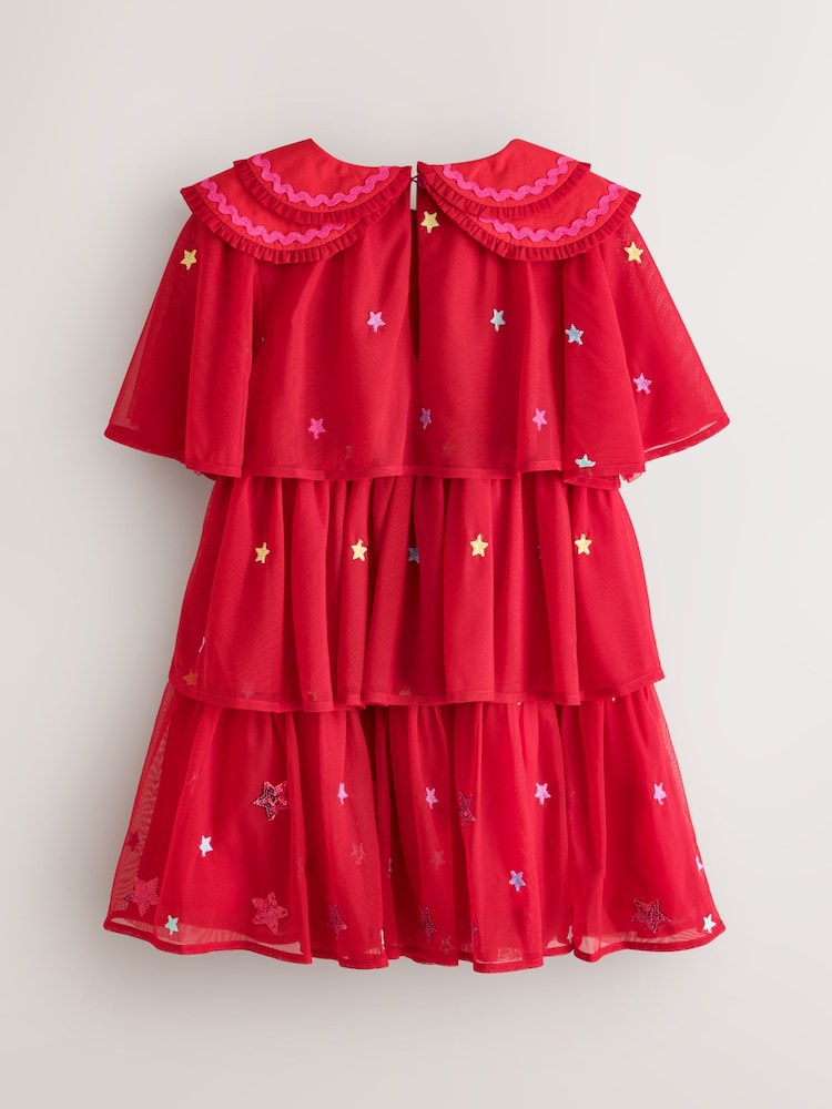 Little Bird by Jools Oliver Red Tulle Emboridered Chirstmas Dress - Image 2 of 4