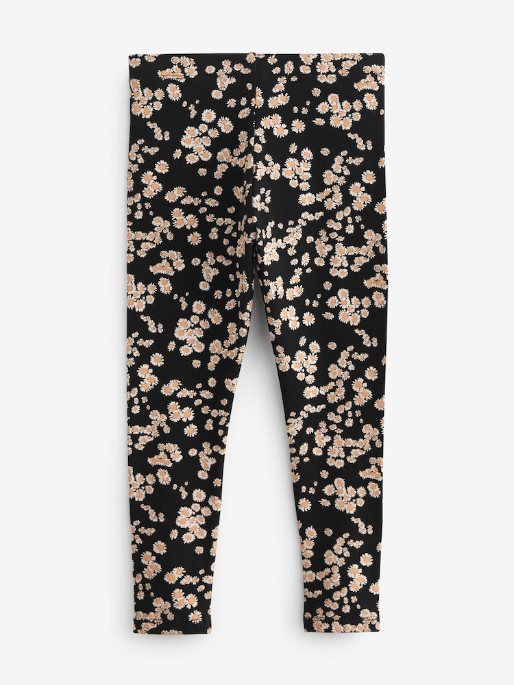 Black/White Daisy Printed Leggings (3-16yrs) - Image 4 of 5