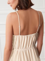 Oyster Cream - Plissiertes Midikleid mit Trägern - Bild 2 von 3