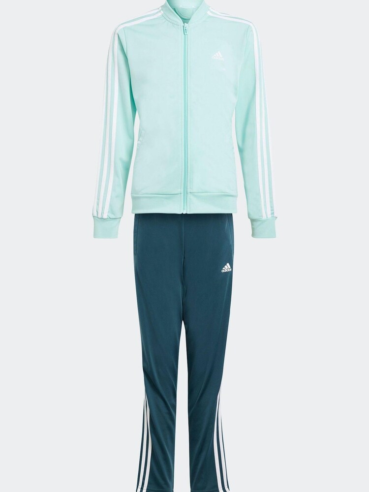 adidas Blue/Green Essentials 3-Stripes Tracksuit - Image 1 of 6