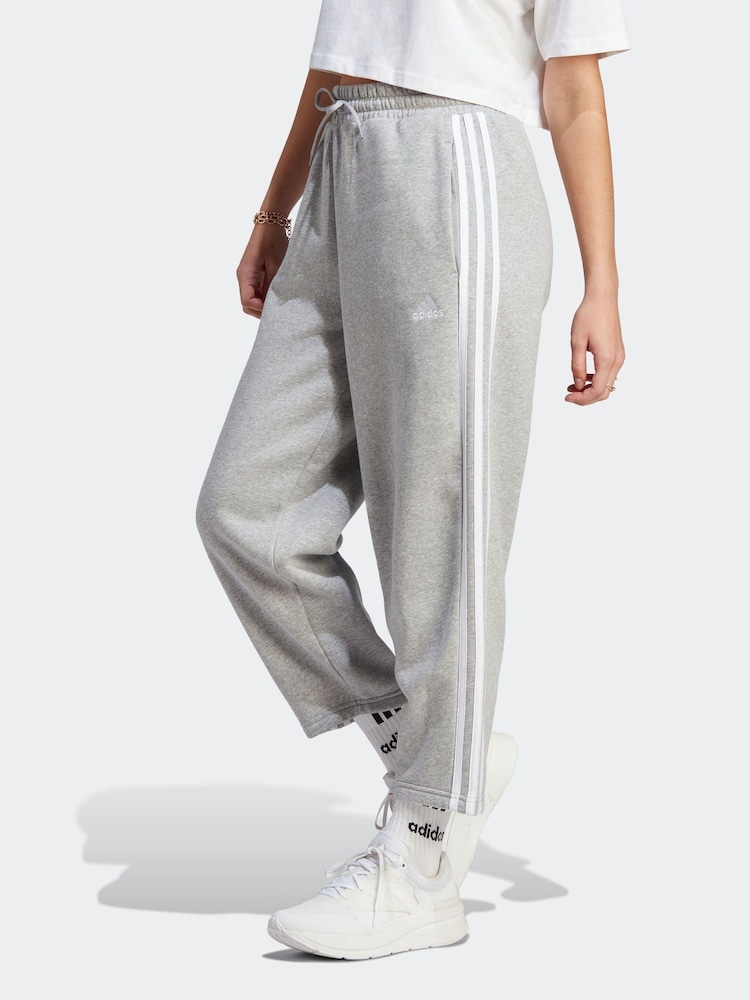 adidas Grey Sportswear Essentials 3-Stripes Open Hem Fleece Joggers - Image 1 of 6