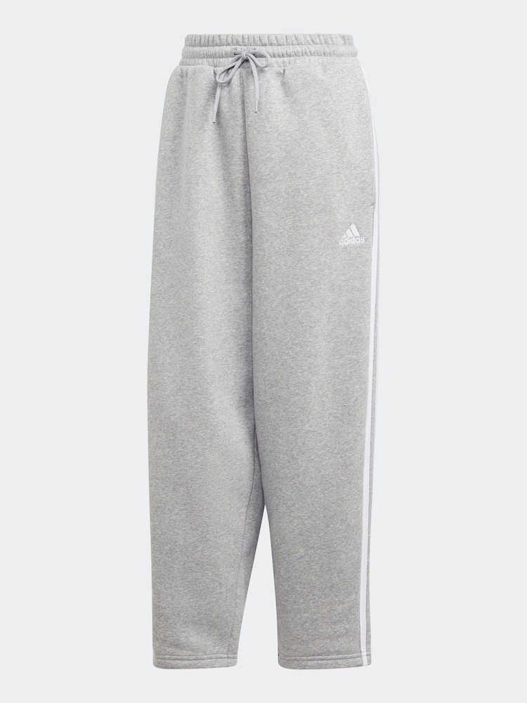 adidas Grey Sportswear Essentials 3-Stripes Open Hem Fleece Joggers - Image 6 of 6
