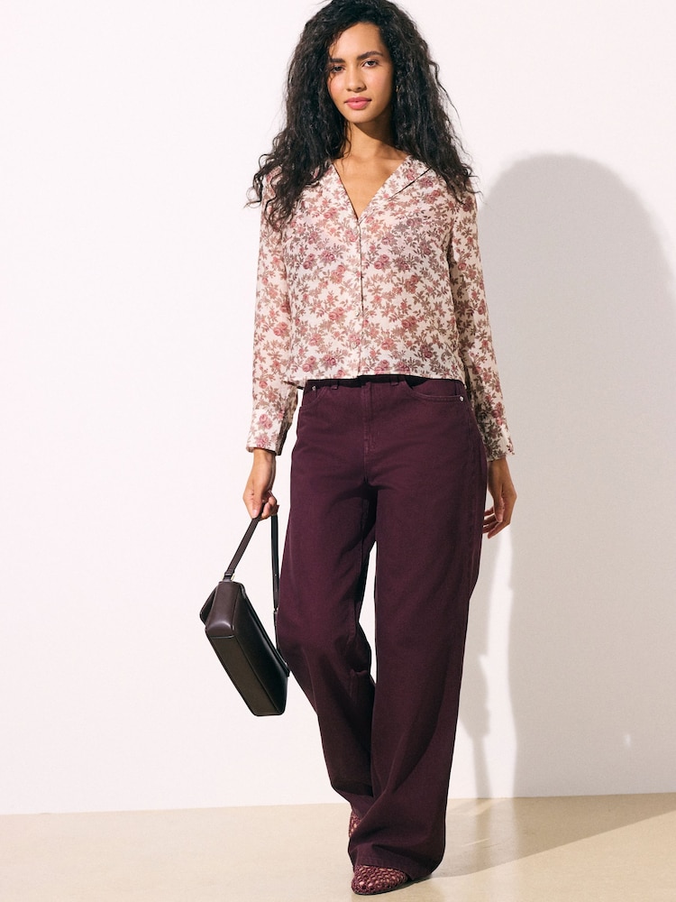 Ecru/Pink Floral Print - Lightweight Revere Collar Long Sleeve Shirt - រូបភាព 2 នៃ 8 Ecru/Pink Floral Print - Lightweight Revere Collar Long Sleeve Shirt - រូបភាព 2 នៃ 8