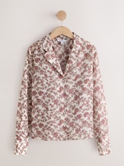 Ecru/Pink Floral Print - Lightweight Revere Collar Long Sleeve Shirt - រូបភាព 6 នៃ 8