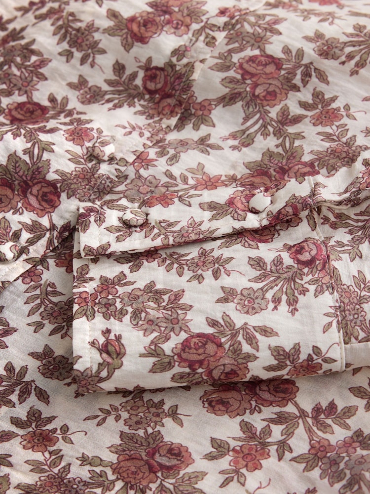 Ecru/Pink Floral Print - Lightweight Revere Collar Long Sleeve Shirt - រូបភាព 8 នៃ 8 Ecru/Pink Floral Print - Lightweight Revere Collar Long Sleeve Shirt - រូបភាព 8 នៃ 8