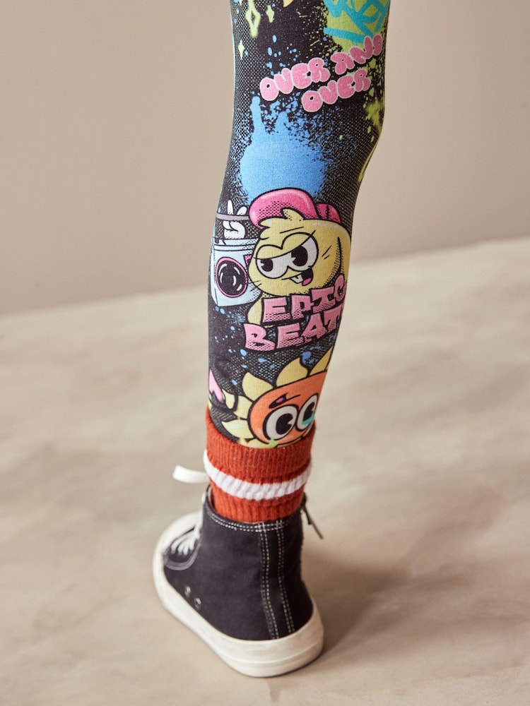 Black Graffiti Character Printed Leggings (3-16yrs) - Image 4 of 4 Black Graffiti Character Printed Leggings (3-16yrs) - Image 4 of 4
