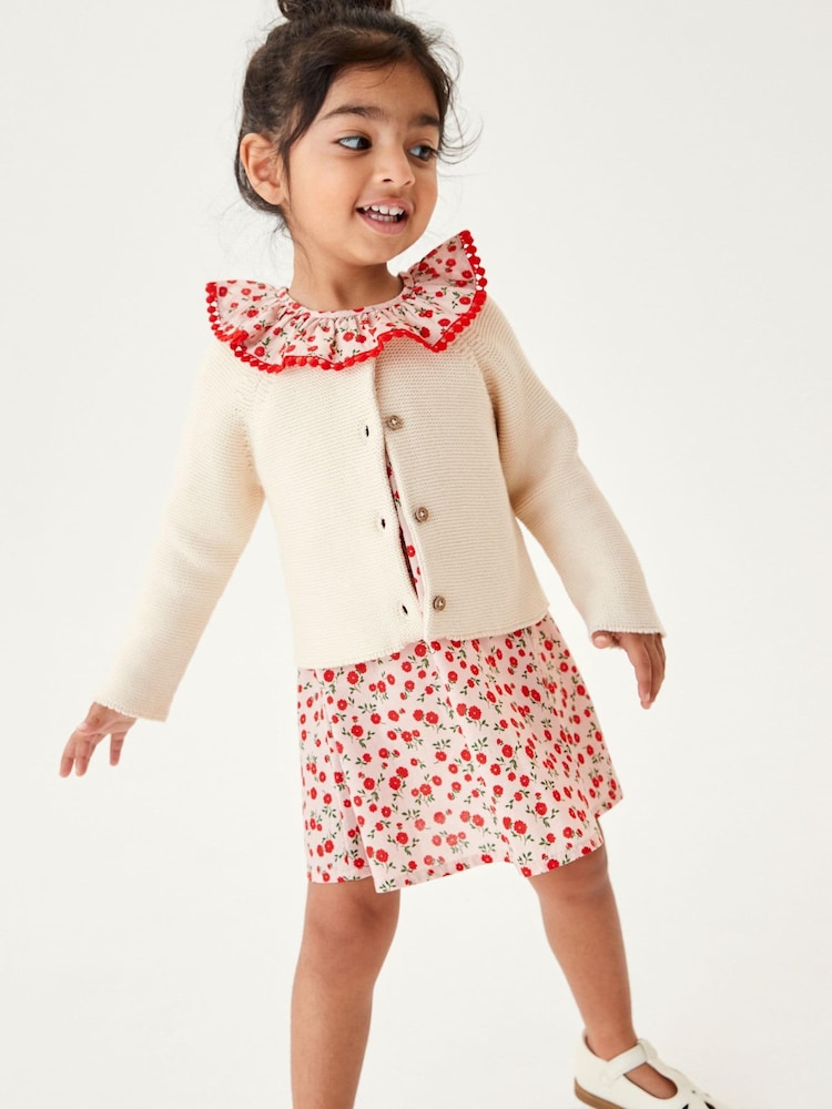 Cream/Red Ditsy Printed Dress And Cardigan Set (3mths-8yrs) - Image 1 of 7 Cream/Red Ditsy Printed Dress And Cardigan Set (3mths-8yrs) - Image 1 of 7