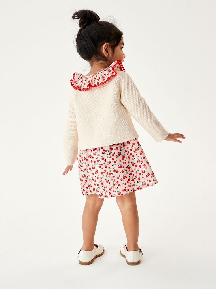 Cream/Red Ditsy Printed Dress And Cardigan Set (3mths-8yrs) - Image 2 of 7 Cream/Red Ditsy Printed Dress And Cardigan Set (3mths-8yrs) - Image 2 of 7