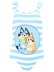 Character Blue Bluey Stripe Frill And Bow Swimsuit - Image 1 of 5