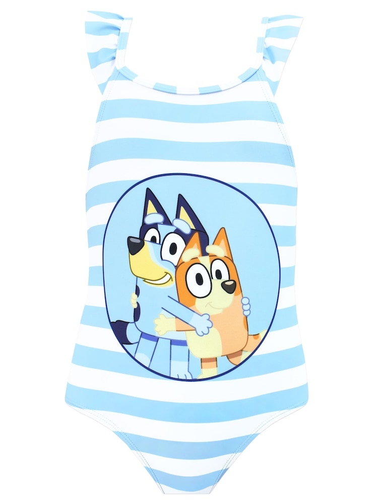 Character Blue Bluey Stripe Frill And Bow Swimsuit - Image 1 of 5