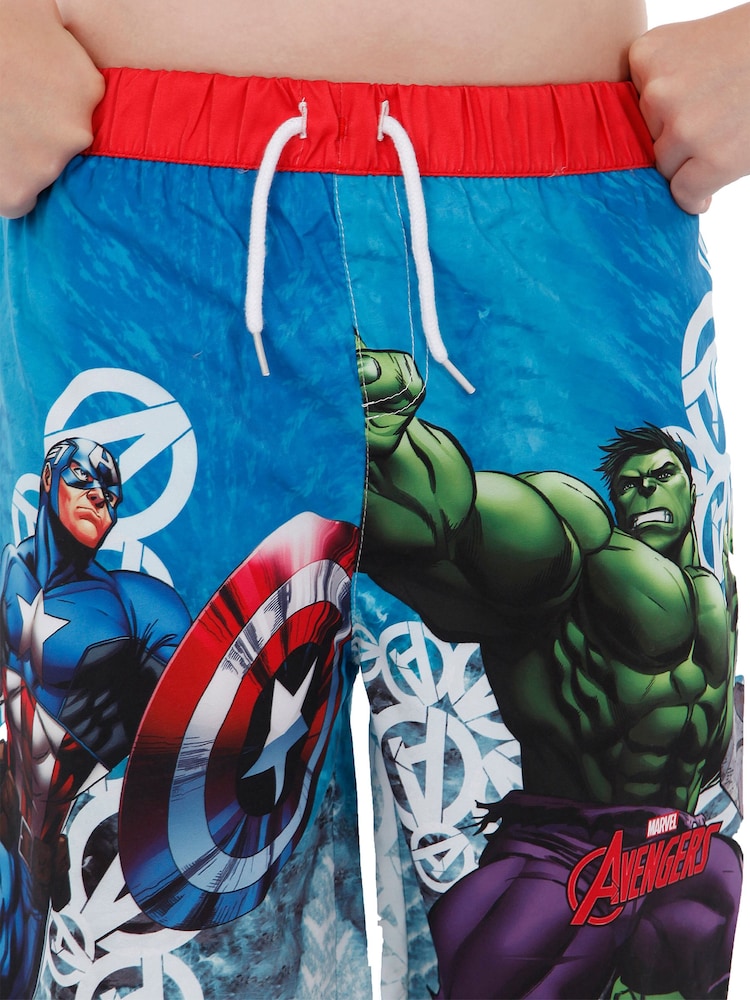 Character Blue Avengers Red Waistband Swim Shorts - Image 5 of 5