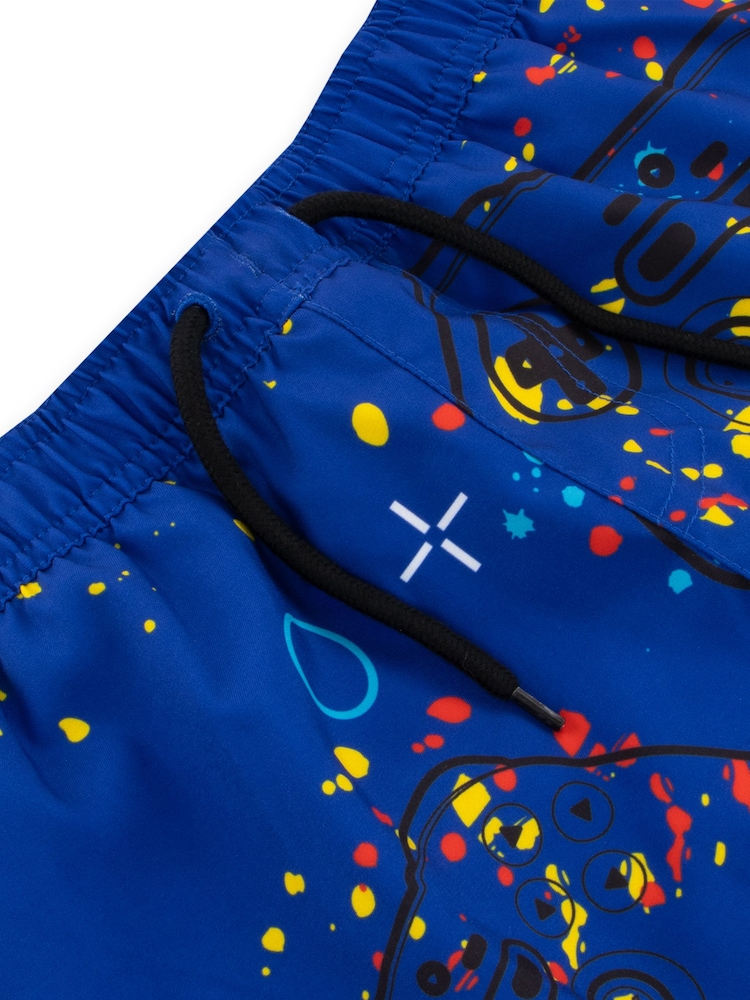 Character Blue Gaming Controller Coloured Splat Swim Shorts - Image 4 of 4