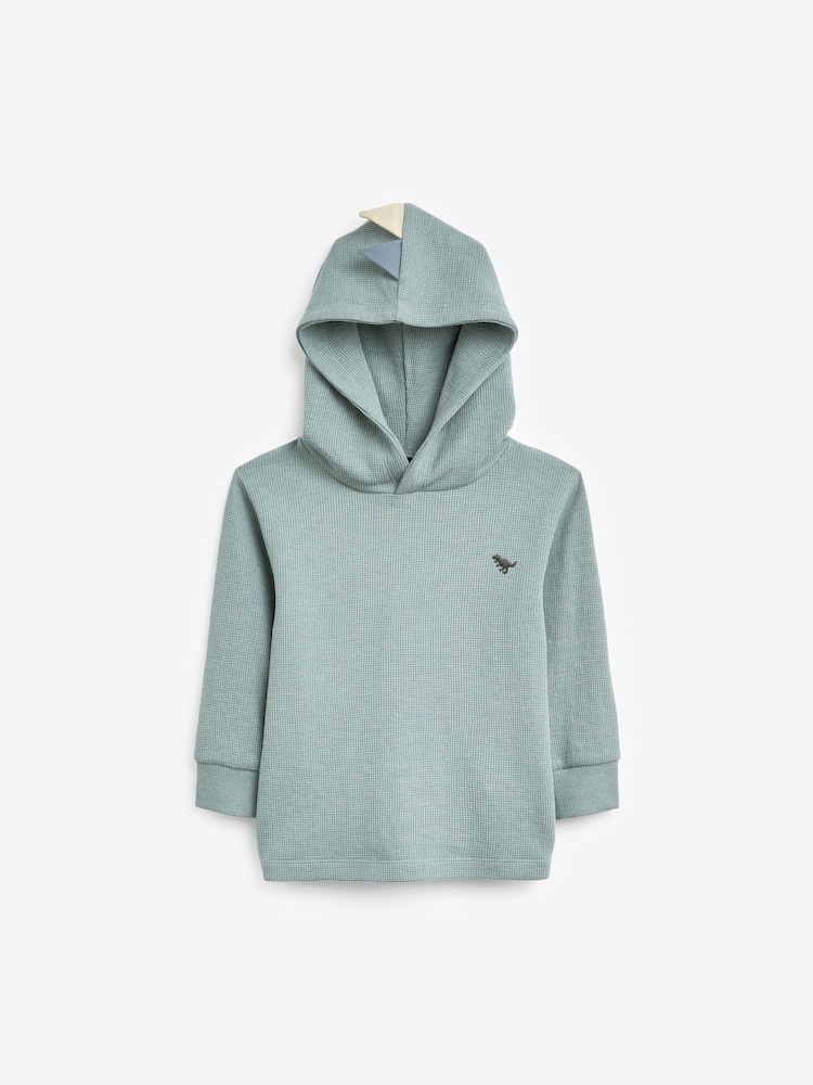 Mineral Blue Textured Jersey Dino Spikes Hoodie (3mths-10yrs) - Image 1 of 2