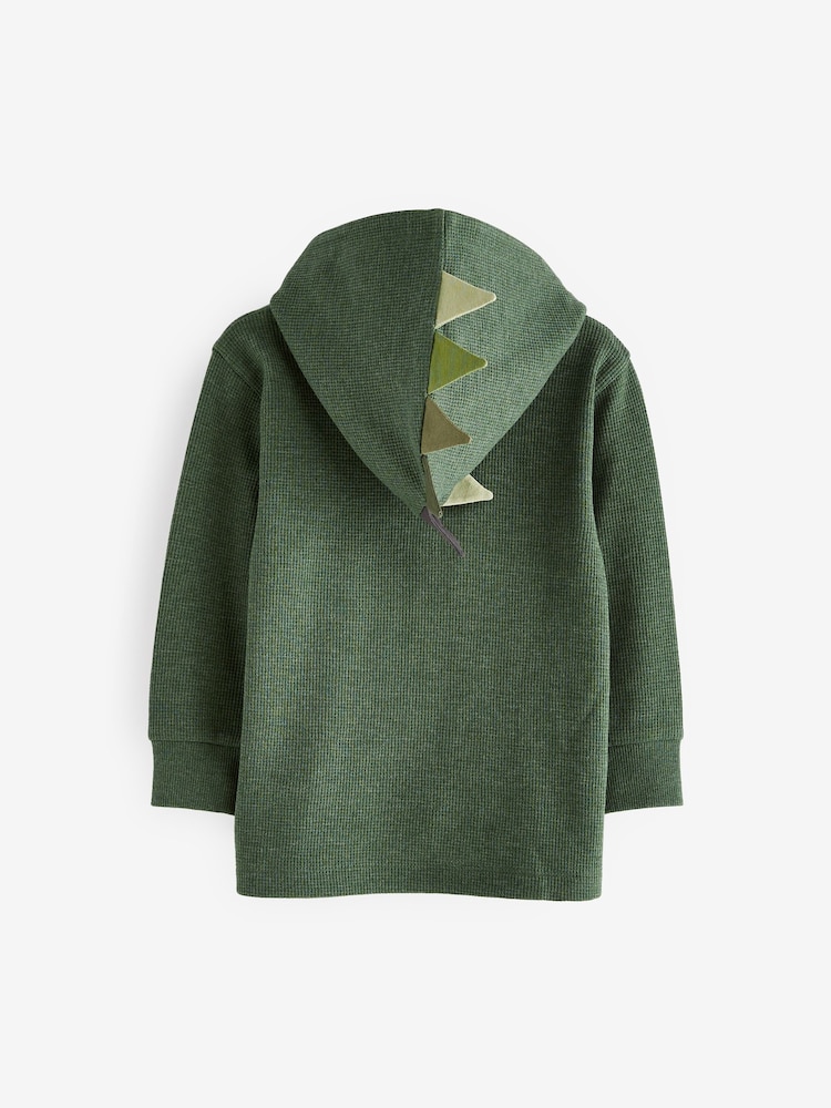 Khaki Green Textured Jersey Dino Spikes Hoodie (3mths-10yrs) - Image 6 of 6