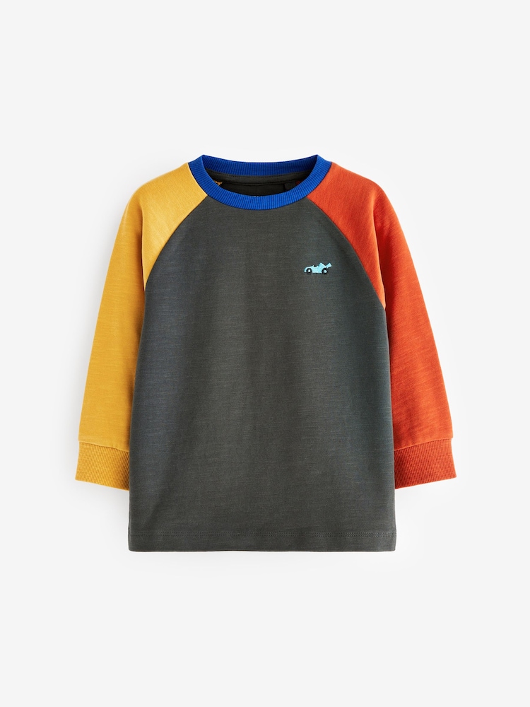 Charcoal Grey/Yellow/Red Cosy Colourblock Long Sleeve T-Shirt (3mths-7yrs) - Image 1 of 3 Charcoal Grey/Yellow/Red Cosy Colourblock Long Sleeve T-Shirt (3mths-7yrs) - Image 1 of 3
