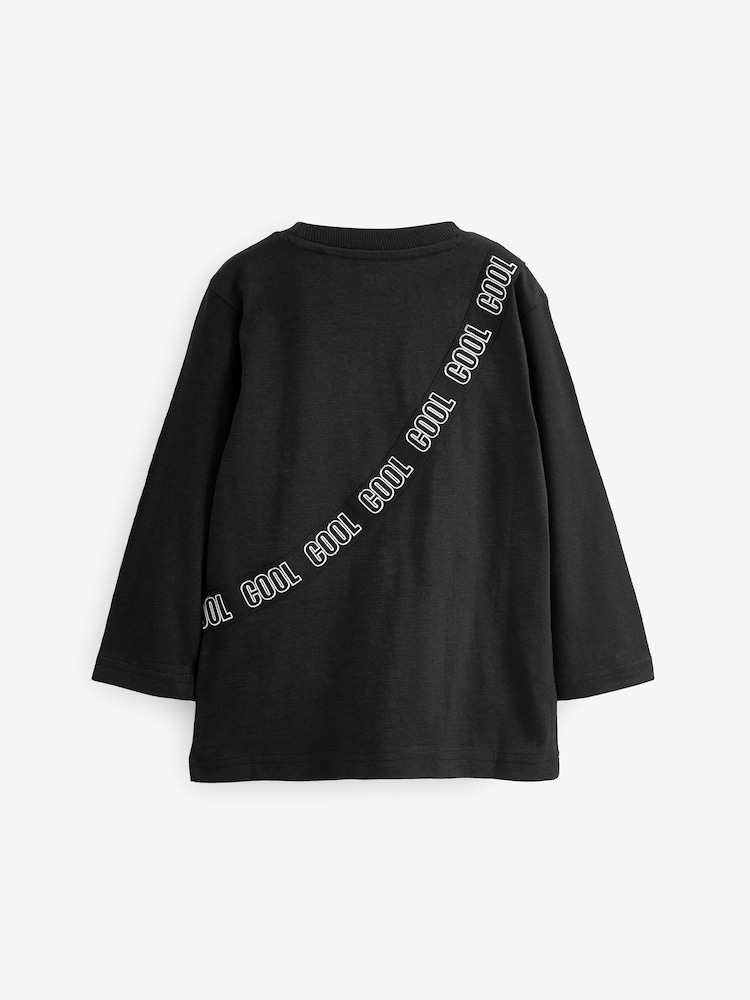 Black/Tan Brown 100% Cotton Long Sleeve Bumbag T-Shirt (3mths-7yrs) - Image 2 of 2