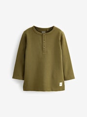 Khaki Green Long Sleeve Henley Neck T-Shirt (3mths-7yrs) - Image 1 of 2