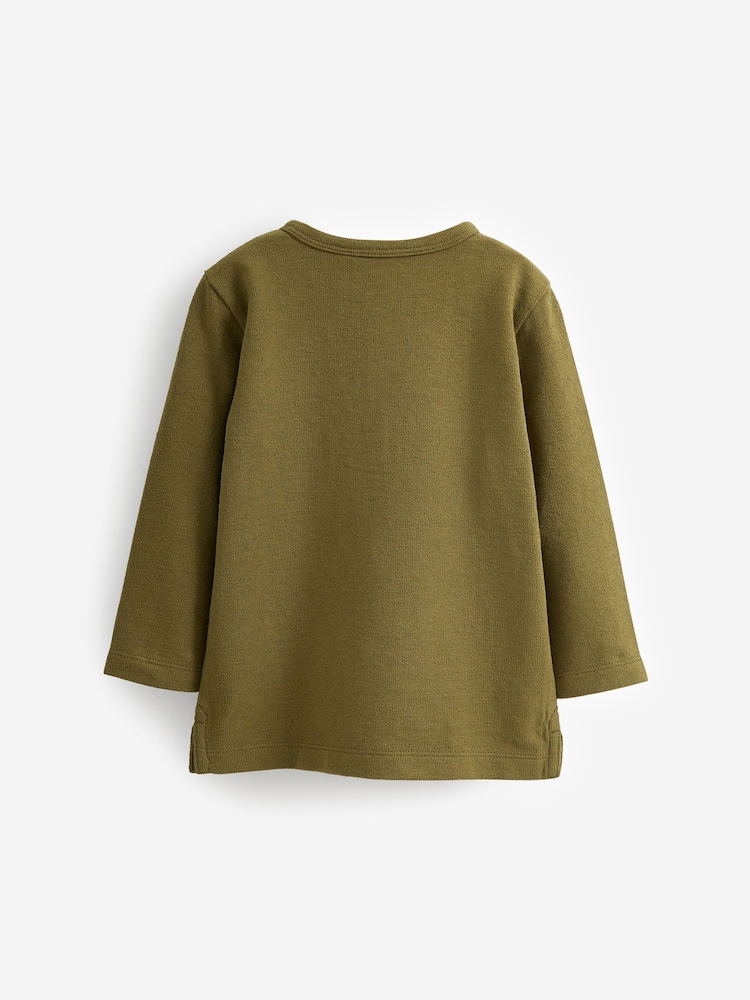 Khaki Green Long Sleeve Henley Neck T-Shirt (3mths-7yrs) - Image 2 of 2