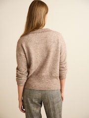 Mole Brown Premium Wool Blend V-Neck Collared Jumper - Image 4 of 7