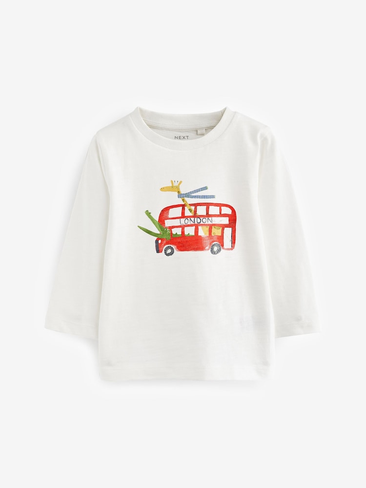 Blue/White London Bus Long Sleeve Character T-Shirts 3 Pack (3mths-7yrs) - Image 3 of 5