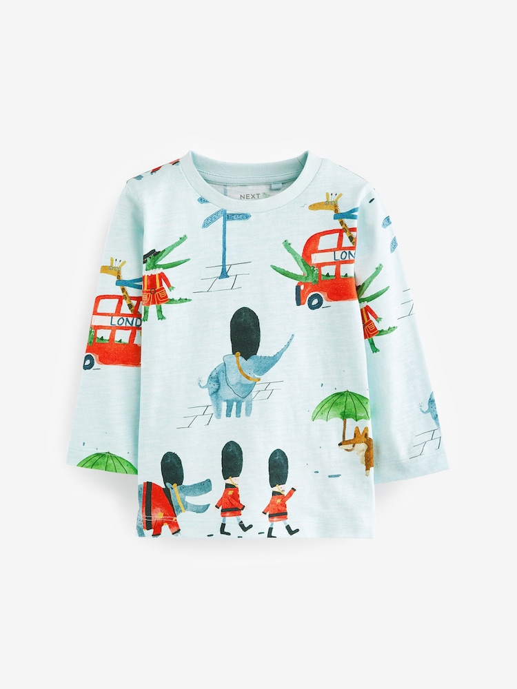 Blue/White London Bus Long Sleeve Character T-Shirts 3 Pack (3mths-7yrs) - Image 4 of 5