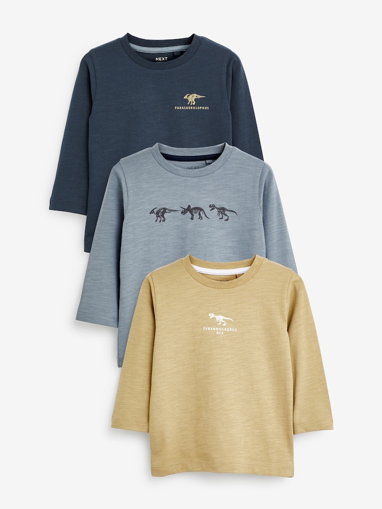 Marineblau/Khakigrün mit Mini-Dinosauriern - Langärmlige Shirts mit Motiv im 3er Pack, (3 Monate – 7 Jahre) - Bild 1 von 2 Marineblau/Khakigrün mit Mini-Dinosauriern - Langärmlige Shirts mit Motiv im 3er Pack, (3 Monate – 7 Jahre) - Bild 1 von 2