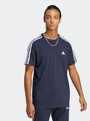 adidas Light Blue Essentials Single Jersey 3-Stripes 100% Cotton T-Shirt - Image 1 of 4
