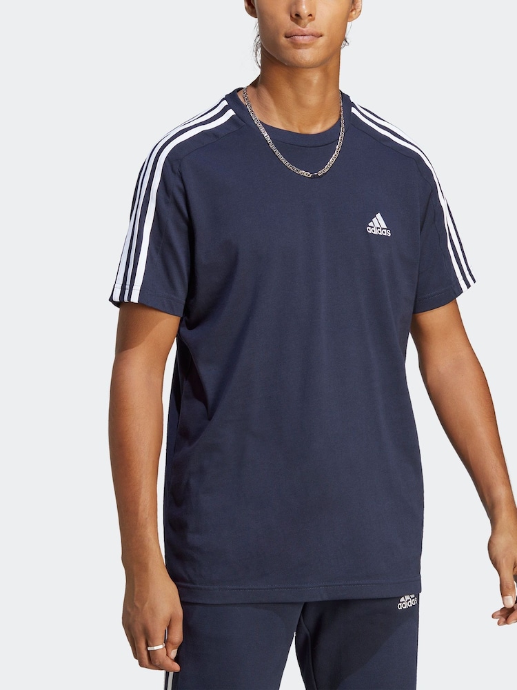 adidas Light Blue Essentials Single Jersey 3-Stripes 100% Cotton T-Shirt - Image 2 of 4