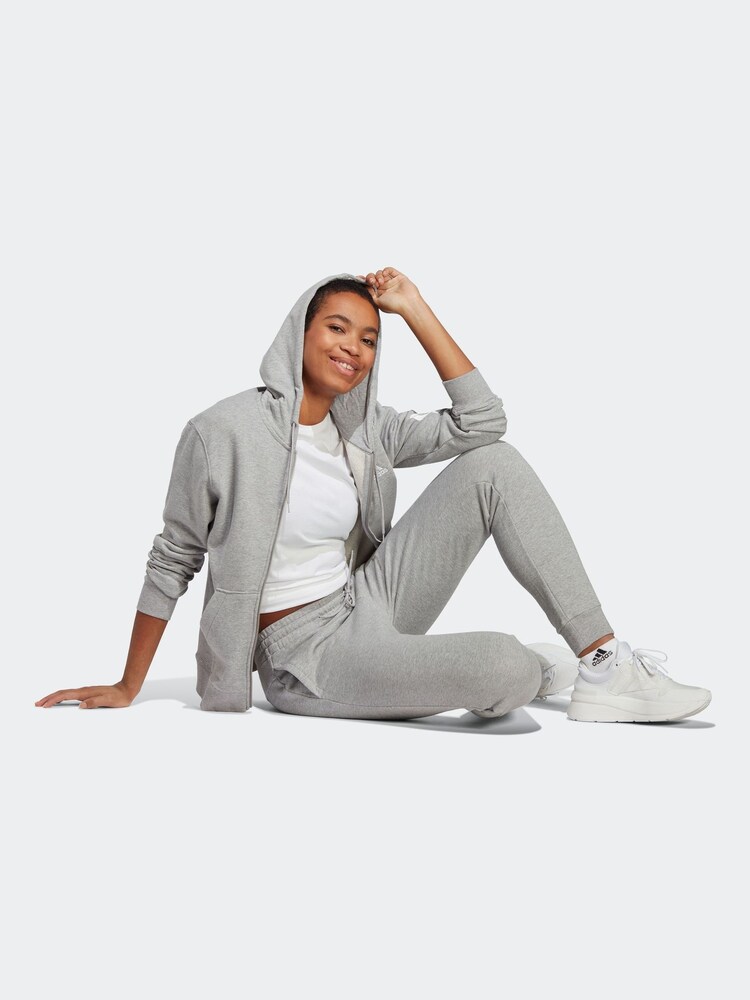 adidas Grey Sportswear Essentials Linear French Terry Cuffed Joggers - Image 2 of 5 adidas Grey Sportswear Essentials Linear French Terry Cuffed Joggers - Image 2 of 5