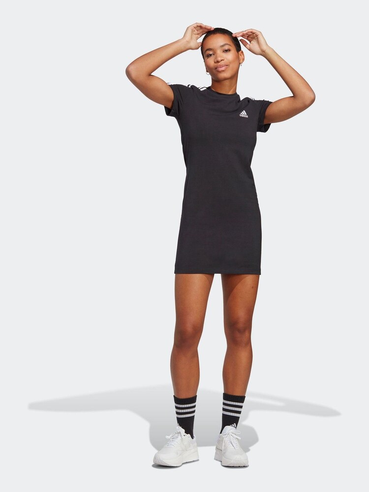 adidas Black Sportswear Essentials 3-Stripes Single Jersey Fitted Tee Dress - Image 1 of 7