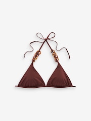 Chocolate Brown Chain Trim Triangle Bikini Top - Image 6 of 7