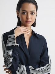 Reiss Navy Arabella Side Stripe Tie Front Midi Dress - Image 4 of 8