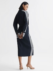 Reiss Navy Arabella Side Stripe Tie Front Midi Dress - Image 5 of 8