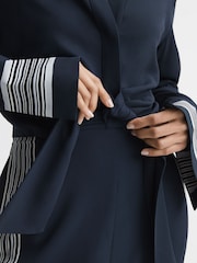 Reiss Navy Arabella Side Stripe Tie Front Midi Dress - Image 6 of 8