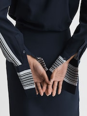 Reiss Navy Arabella Side Stripe Tie Front Midi Dress - Image 8 of 8