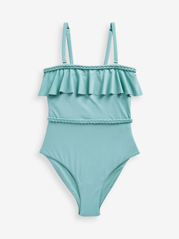 Blue Plaited Bandeau Tummy Control Swimsuit - Image 4 of 4