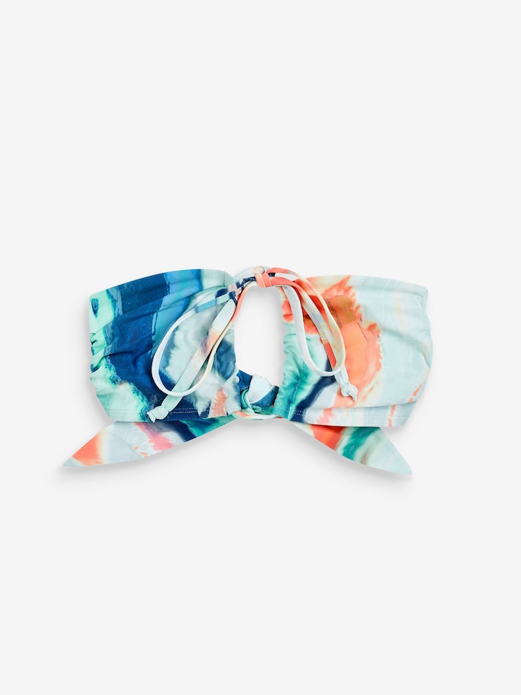 Blue/Coral Pink Tie Dye Bandeau Multiway Bikini Top - Image 8 of 8