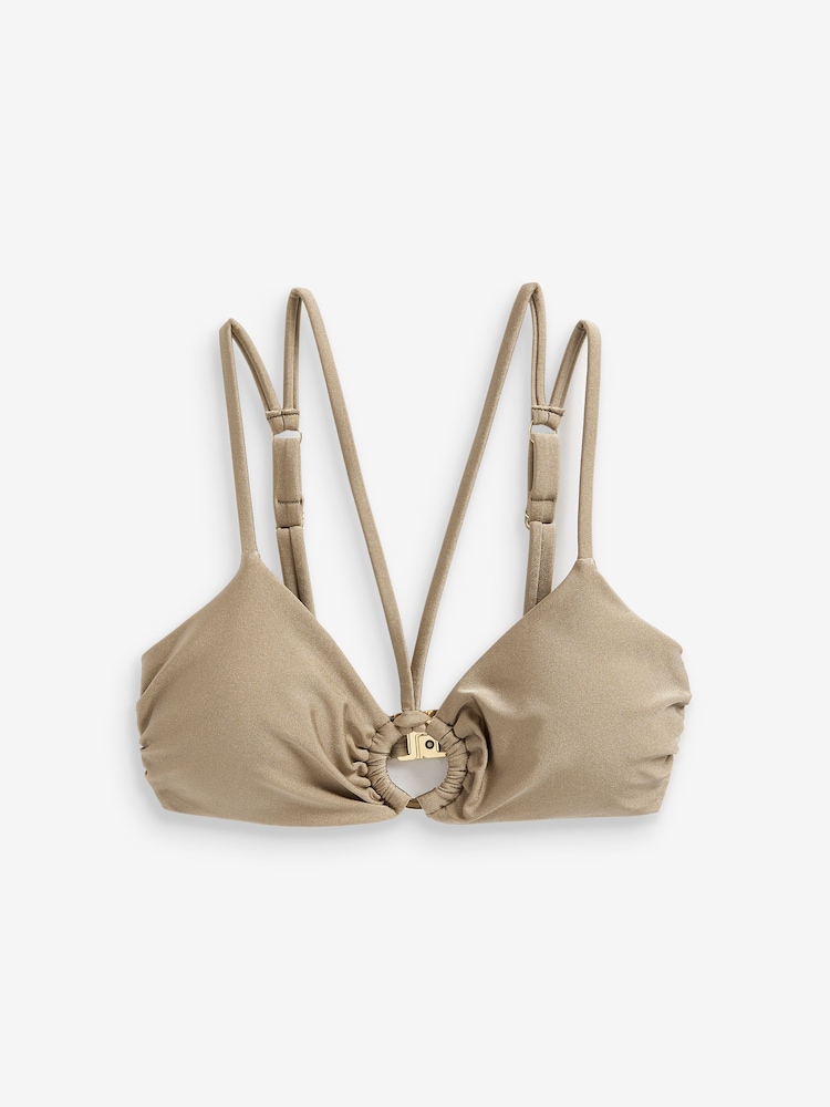 Taupe Brown High Shine Strappy Ring Bikini Top - Image 5 of 6