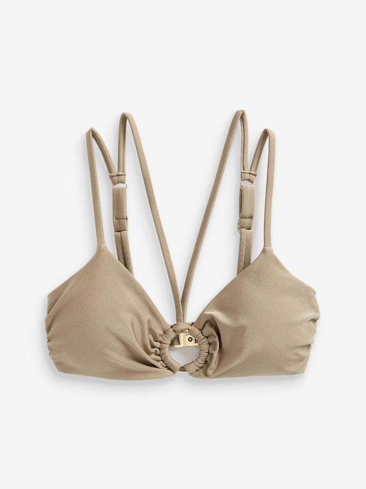 Taupe Brown High Shine Strappy Ring Bikini Top - Image 6 of 6