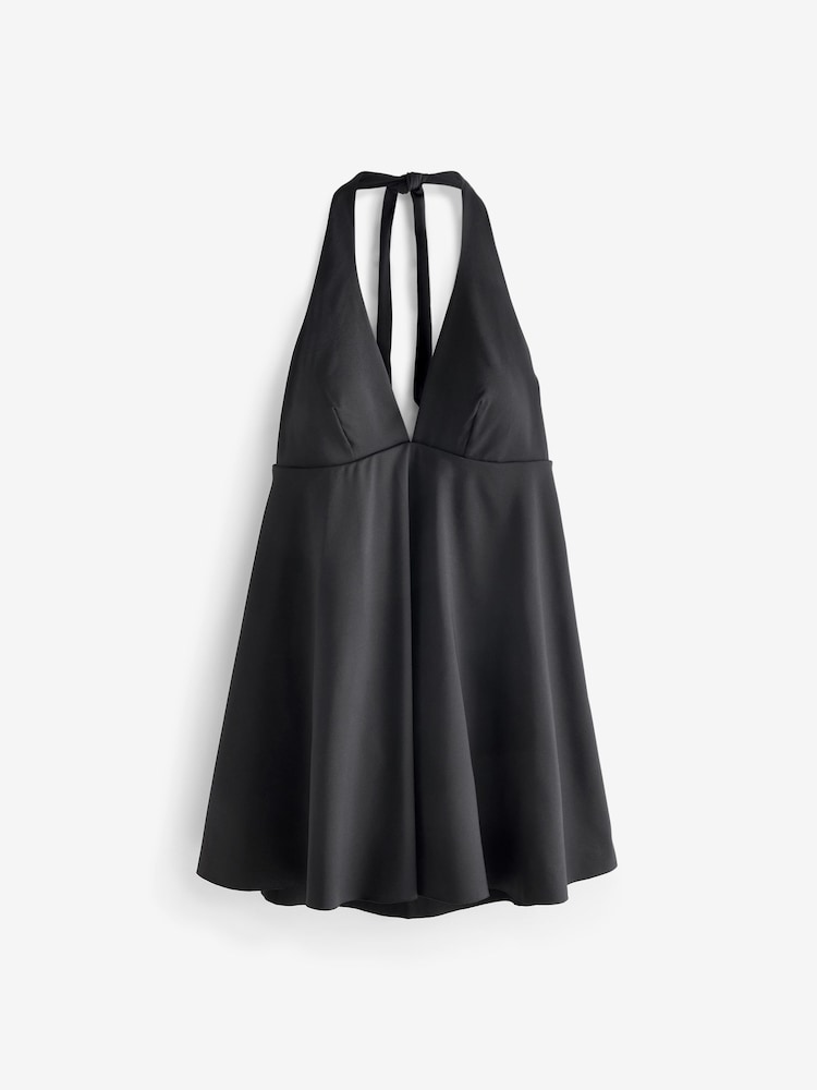 Black Halterneck Tummy Control Skirted Swim Dress - Image 5 of 5
