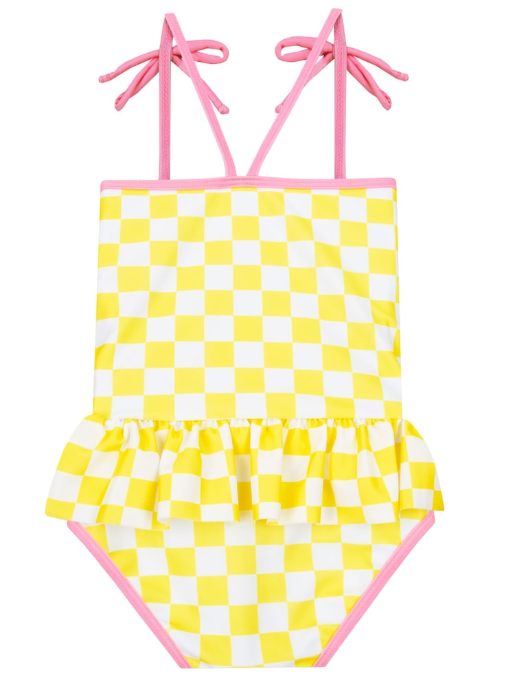 Character Yellow Pattern Checker Board Flower Swimsuit - Image 2 of 9