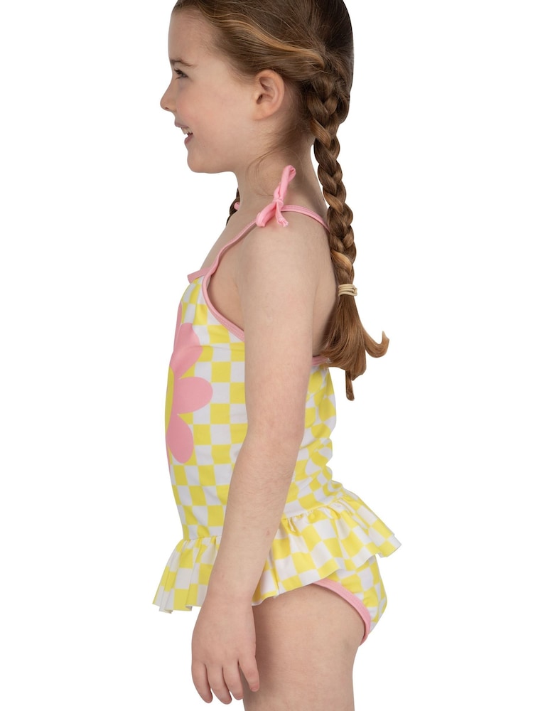 Character Yellow Pattern Checker Board Flower Swimsuit - Image 9 of 9