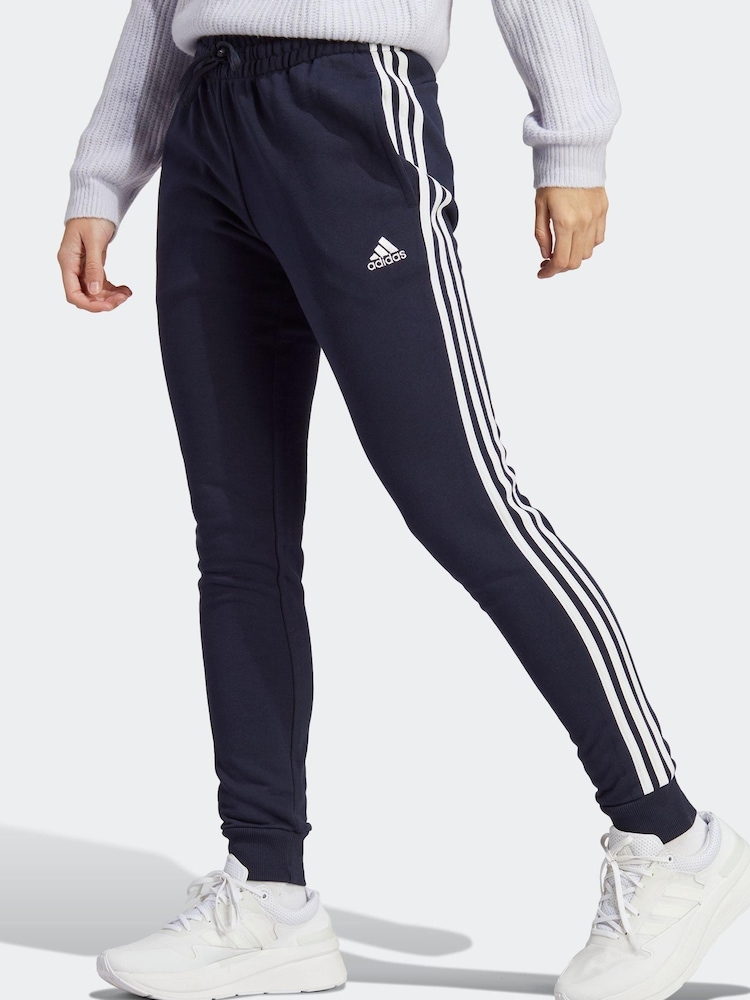 adidas Blue Sportswear Essentials 3-Stripes French Terry Cuffed Joggers - Image 1 of 6