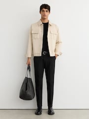 Reiss Black Eastbury Cotton-Stretch Tailored-Fit Chinos - Image 1 of 7