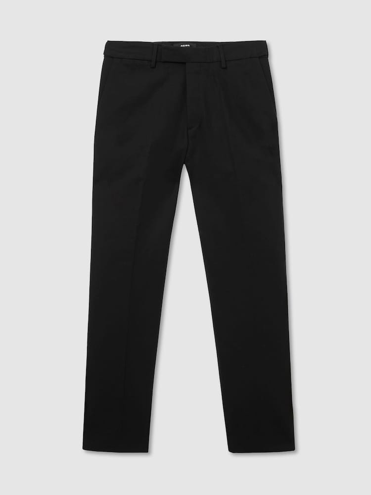 Reiss Black Eastbury Cotton-Stretch Tailored-Fit Chinos - Image 2 of 7 Reiss Black Eastbury Cotton-Stretch Tailored-Fit Chinos - Image 2 of 7