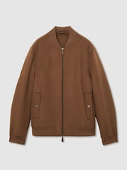 Reiss Tobacco Brown Canonbury Wool-Blend Zip-Through Bomber Jacket - Image 2 of 7